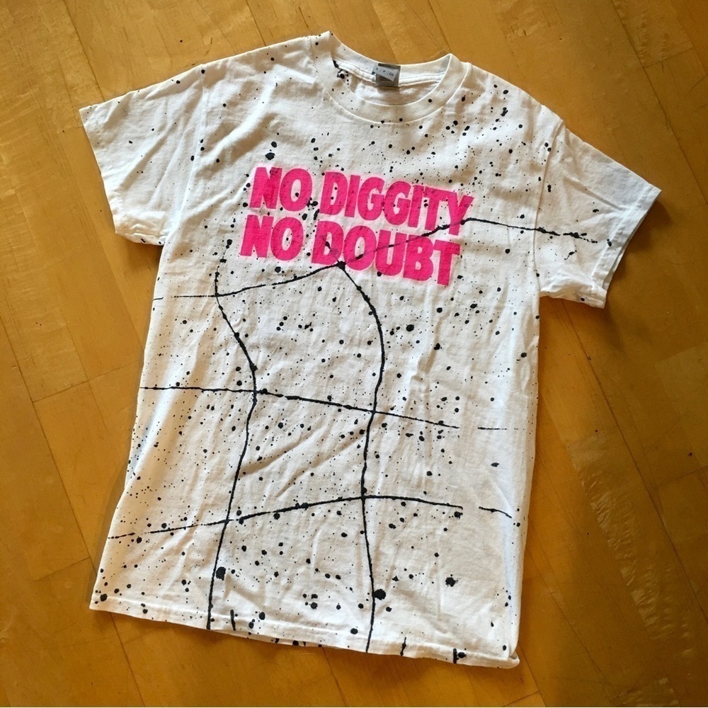 LAST CHANCE! “No Diggity, No Doubt” Cotton Tee, White, Black, Neon Pink, Size S